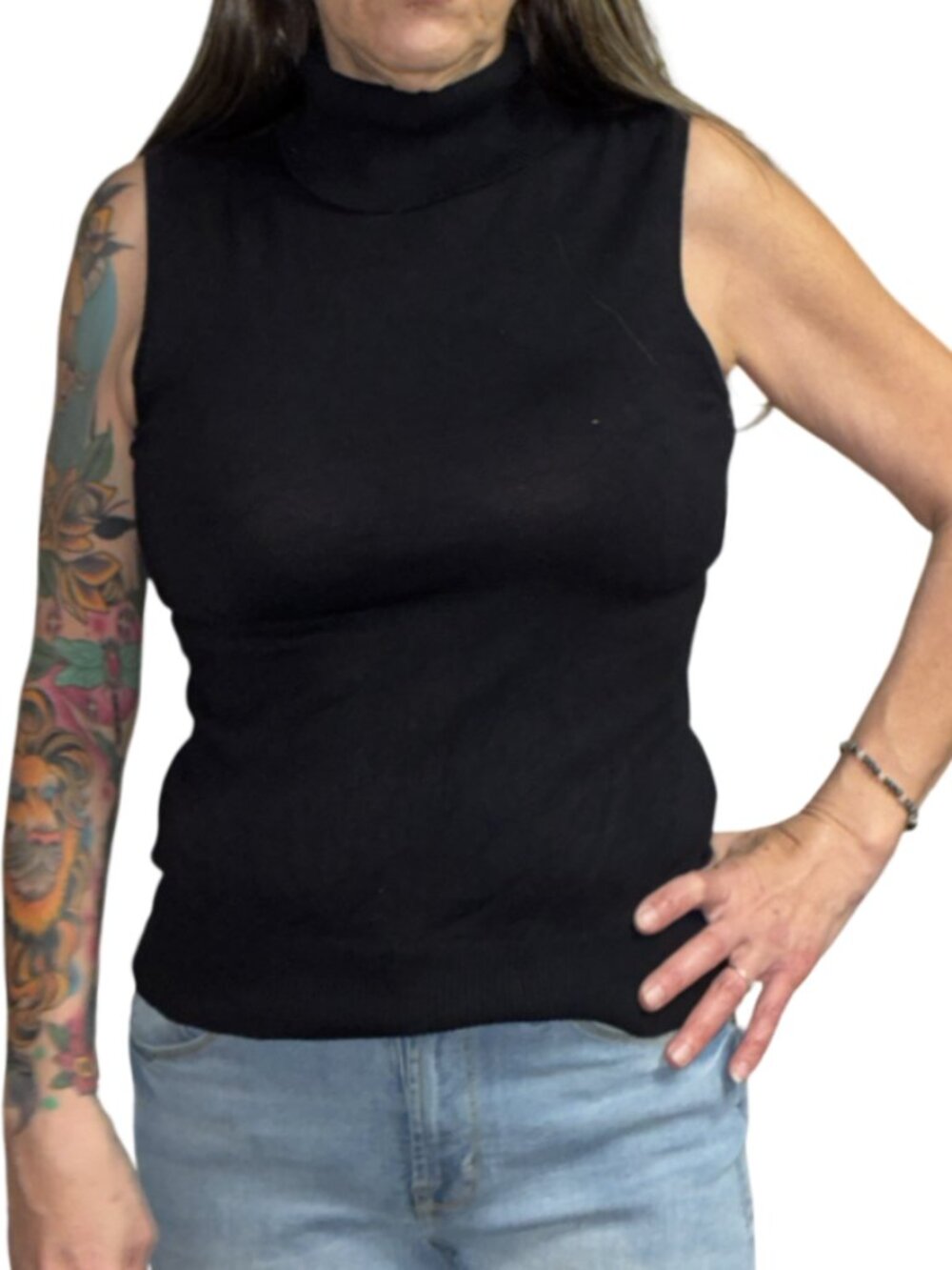 Sz.M*Black TurtleNeck Sleeveless Thin Sweater Top
